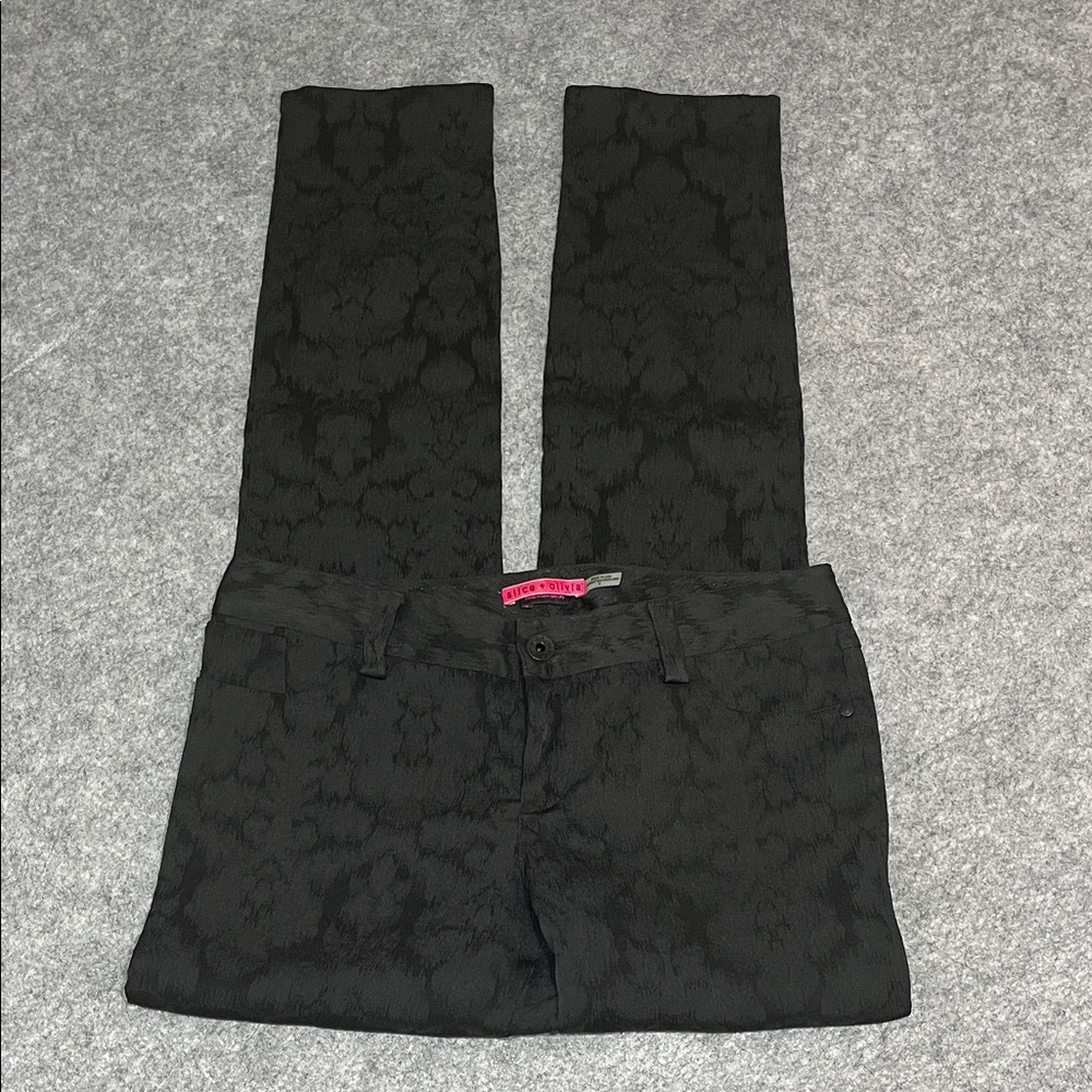 Alice + Olivia Black Jacquard Patterned Straight Let Pants